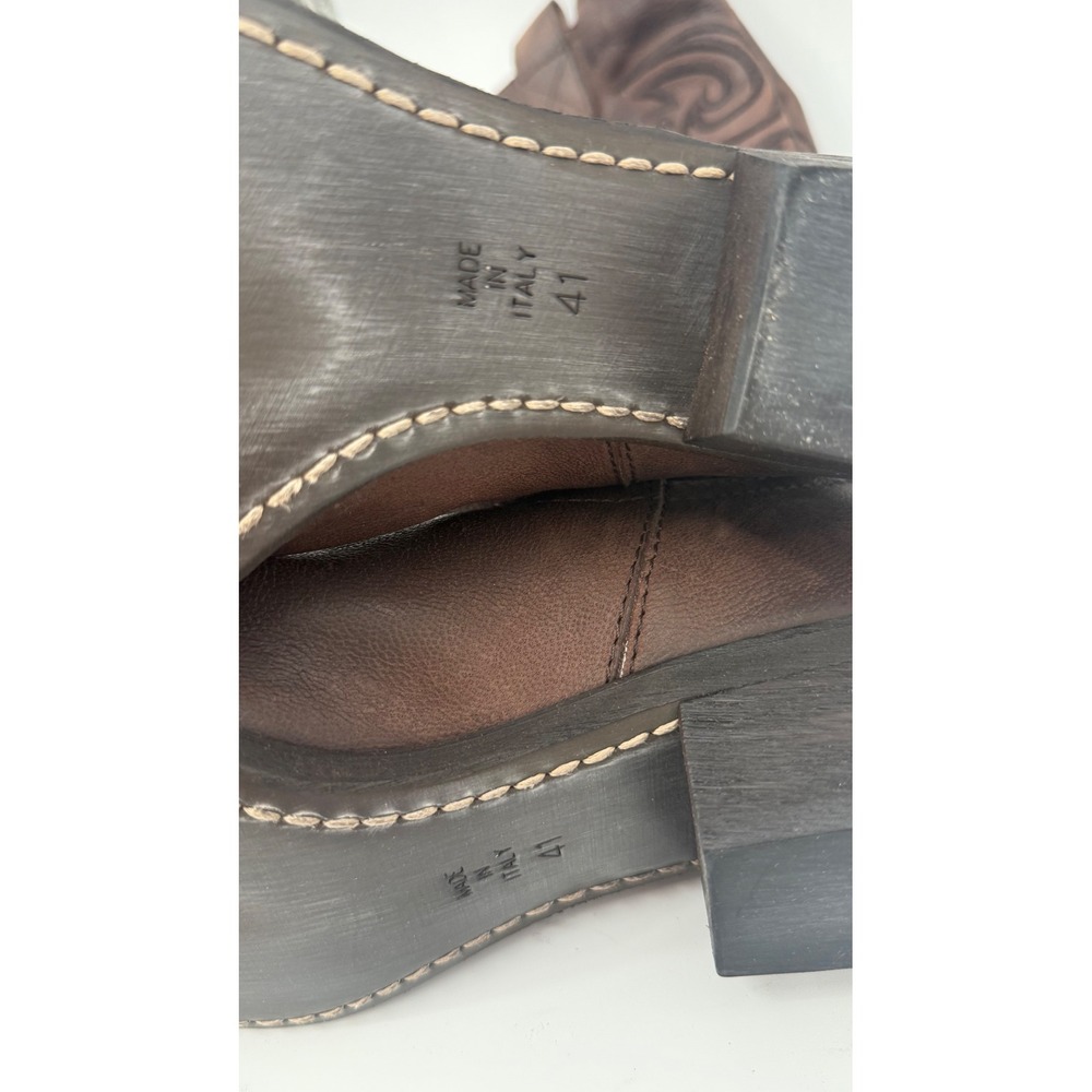 Grey Mer Italian Leather Western‎ Boots Women 41 Brown Embroidered Tall Country - Picture 10 of 14